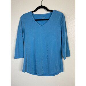 Segments Womens Blue V-Neck 3/4 Sleeve Top Size Small Modal blend